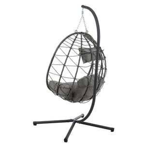 English Elm Egg Chair With Stand - Cozy Indoor Outdoor Wicker Swing Chair For Relaxation In Any Space W1703P163948