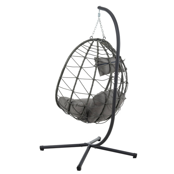 English Elm Egg Chair With Stand - Cozy Indoor Outdoor Wicker Swing Chair For Relaxation In Any Space W1703P163948