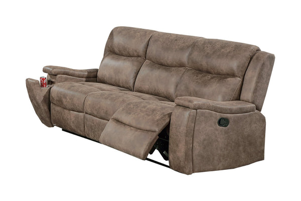 English Elm Modern Reclining Sofa with Plush Cushions Cup Holders Auburn Faux Leather Living Room B011P469518