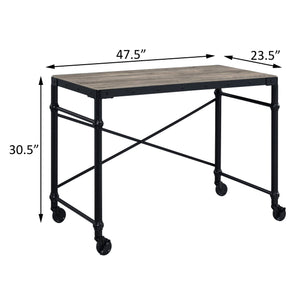 English Elm Rustic Industrial Writing Desk with Wheels, Nailhead Trim, Rustic Oak Top & Black Metal Frame, 47.5" wide B062P184534