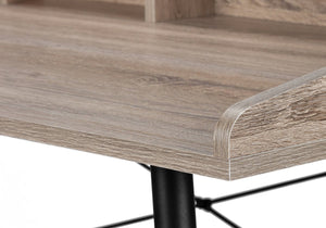 English Elm Computer Desk For Home Office – Modern Brown Laminate & Black Metal With Storage Cubbies & Hutch B2710P219822