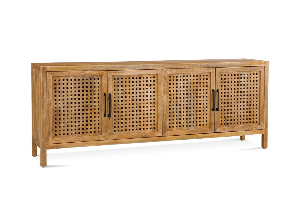Basset Mirror Pentak Server - Boho-industrial Sideboard In Natural Mango Wood With Fretwork, Soft Close Hinges & More! Brown Wood 9870-dr-576