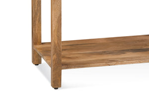 Basset Mirror Pentak Chairside End Table - Stylish Mango Wood With Fretwork Design & Industrial Iron Pull, Storage! Brown Wood 9870-lr-225