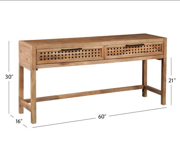 Basset Mirror Pentak Console Table - Unique Modern Bohemian Design With Industrial Flair And Two Functional Drawers Brown Wood 9870-lr-400