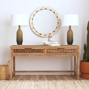 Basset Mirror Pentak Console Table - Unique Modern Bohemian Design With Industrial Flair And Two Functional Drawers Brown Wood 9870-lr-400