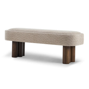 English Elm Indoor Boucle Upholstered Bench with Walnut Legs Textured Khaki Dining Seating N779P390675K