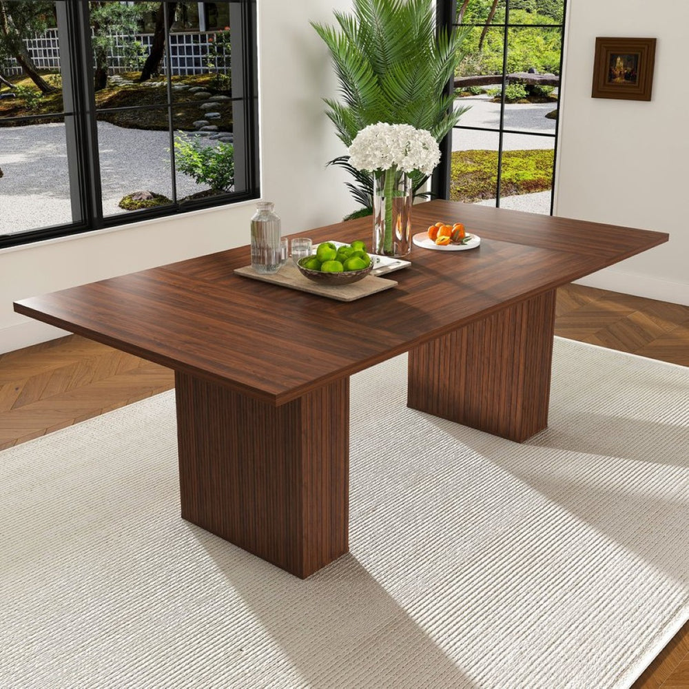 English Elm 78 Inch Rectangular Farmhouse Dining Table Seats 6 with Built-in Storage Base W2700P385518