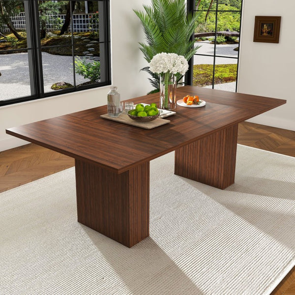 English Elm 78 Inch Rectangular Farmhouse Dining Table Seats 6 with Built-in Storage Base W2700P385518