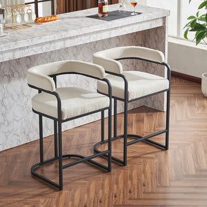 English Elm Modern Chenille Counter Stools Set of 2 — Upholstered Ergonomic Bar Chairs with Metal Frame & Armrests for Kitchen Island White W1901P264276