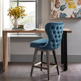 Madison Park Hancock Transitional High Wingback Button Tufted Upholstered 27" Swivel Counter Stool with Nailhead Accent MP104-1047 Dark Blue