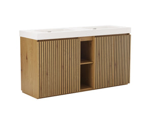 English Elm Emilia 60 Inch Freestanding Oak Vanity with Ceramic Sink and Soft Close Drawers Light Oak W1865S00242