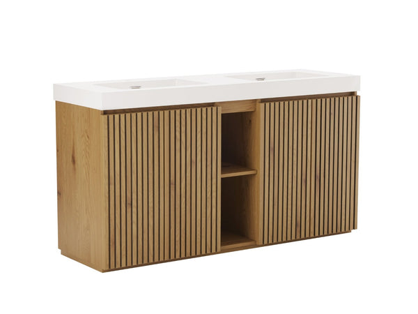 English Elm Emilia 60 Inch Freestanding Oak Vanity with Ceramic Sink and Soft Close Drawers Light Oak W1865S00242