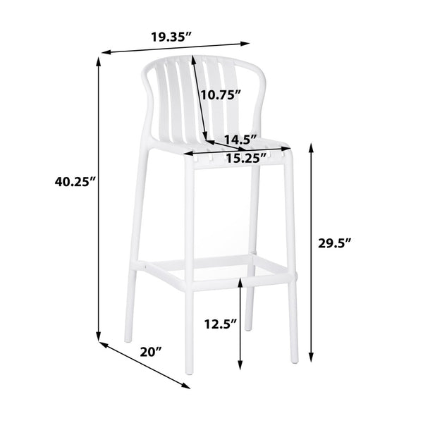 English Elm Outdoor Stackable Armless Barstools Set of 2 Uv Resistant Slat Back Patio Seating White N780P199452W