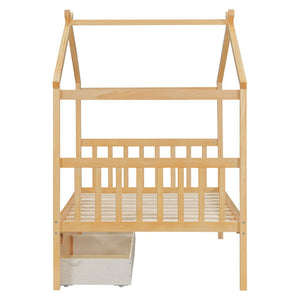 English Elm Twin House Bed Solid Pine Kids Cottage Frame with Storage Drawers Imaginative Room N708P309245M