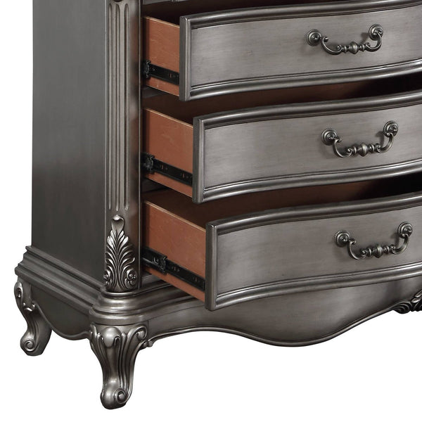 English Elm Ariadne Elegant Antique Platinum Finish Dresser with Tufted Scroll Trim and Durable Full-Extension Drawers Antique Silver 71.46 L x 23.82 W x 43.9 H B2726P247249