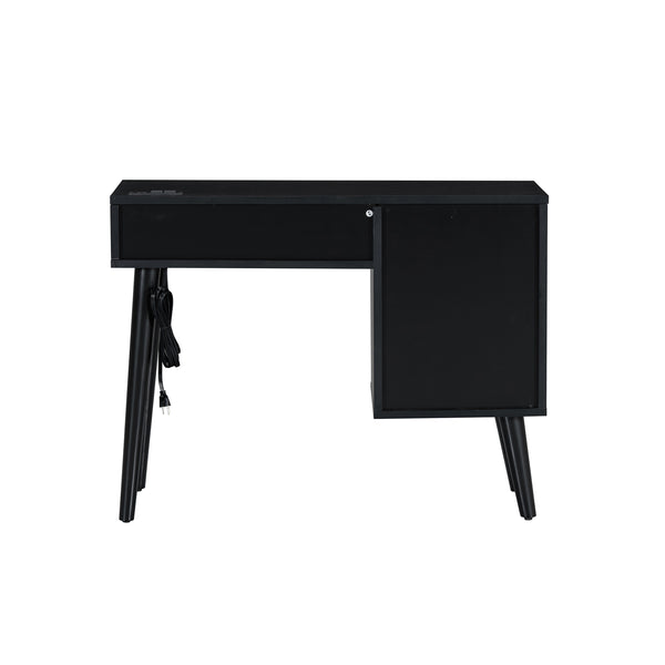 English Elm 39" Retro Bohemian Makeup Vanity Set with Rattan Drawers, USB Charging Port, Cushioned Stool, 4-Drawer Storage Black 44.1 L x 18.75 W x 10.5 H N733P180011B