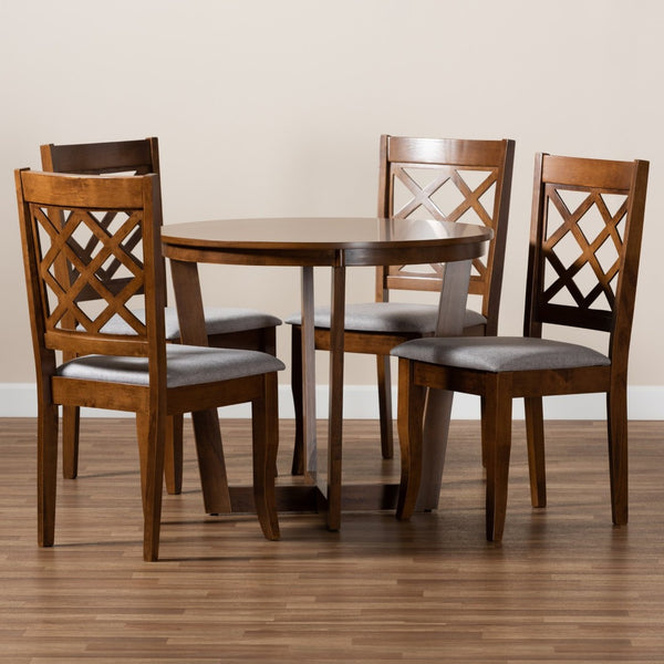 Baxton Studio Baxton Studio 5-Piece Dining Set - Modern Grey Upholstered Chairs & Walnut Brown Round Table Design Dayna-Grey/Walnut-5PC Dining Set