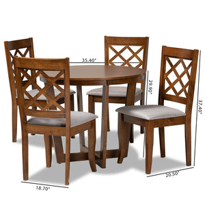 Baxton Studio Baxton Studio 5-Piece Dining Set - Modern Grey Upholstered Chairs & Walnut Brown Round Table Design Dayna-Grey/Walnut-5PC Dining Set