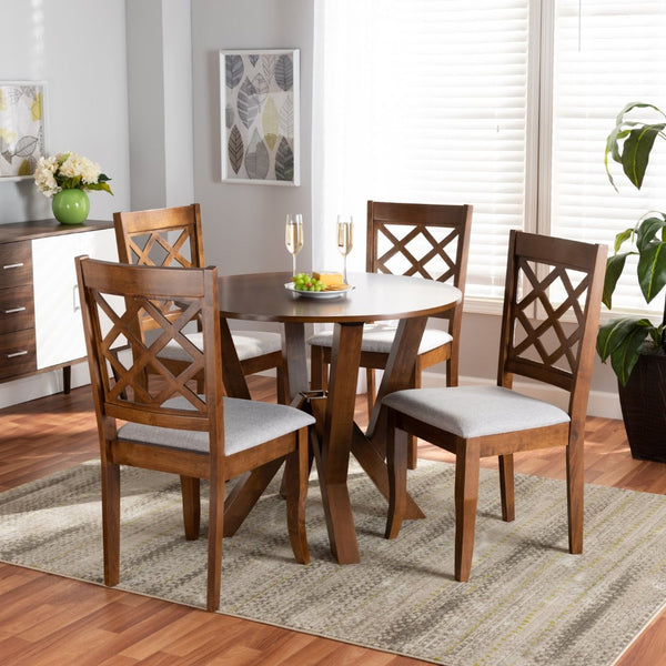 Baxton Studio Baxton Studio Zoe 5-Piece Dining Set - Modern Grey Upholstered Chairs & Walnut Table for Elegance Zoe-Grey/Walnut-5PC Dining Set