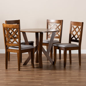 Baxton Studio Baxton Studio Zoe 5-Piece Dining Set - Modern Grey Upholstered Chairs & Walnut Table for Elegance Zoe-Grey/Walnut-5PC Dining Set