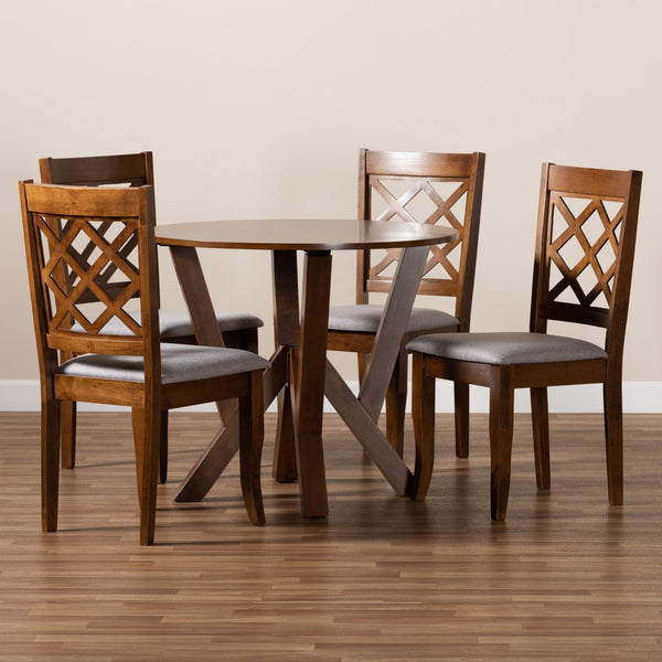 Baxton Studio Baxton Studio Zoe 5-Piece Dining Set - Modern Grey Upholstered Chairs & Walnut Table for Elegance Zoe-Grey/Walnut-5PC Dining Set
