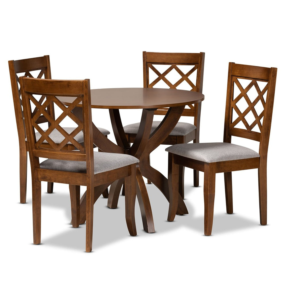 Baxton Studio Baxton Studio 5-Piece Modern Dining Set with Grey Upholstery & Walnut Wood, Stylish Comfort for Homes Beth-Grey/Walnut-5PC Dining Set