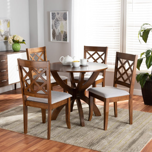 Baxton Studio Baxton Studio 5-Piece Modern Dining Set with Grey Upholstery & Walnut Wood, Stylish Comfort for Homes Beth-Grey/Walnut-5PC Dining Set