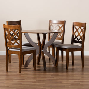 Baxton Studio Baxton Studio 5-Piece Modern Dining Set with Grey Upholstery & Walnut Wood, Stylish Comfort for Homes Beth-Grey/Walnut-5PC Dining Set