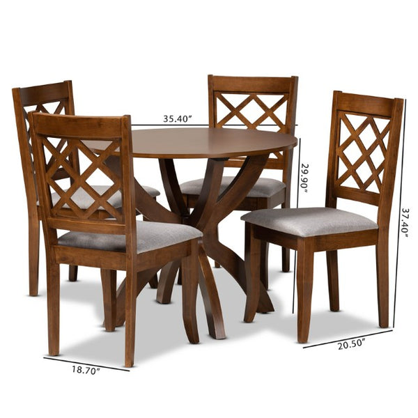 Baxton Studio Baxton Studio 5-Piece Modern Dining Set with Grey Upholstery & Walnut Wood, Stylish Comfort for Homes Beth-Grey/Walnut-5PC Dining Set