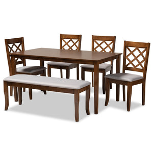 Baxton Studio Baxton Modern 6-Piece Dining Set with Grey Upholstered Seats and Elegant Walnut Wood Finish Andor Walnut RH330C-Grey/Walnut-6PC Dining Set