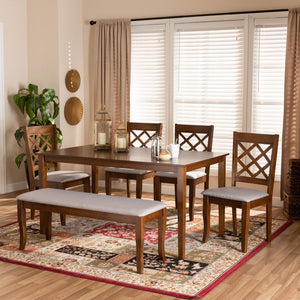 Baxton Studio Baxton Modern 6-Piece Dining Set with Grey Upholstered Seats and Elegant Walnut Wood Finish Andor Walnut RH330C-Grey/Walnut-6PC Dining Set