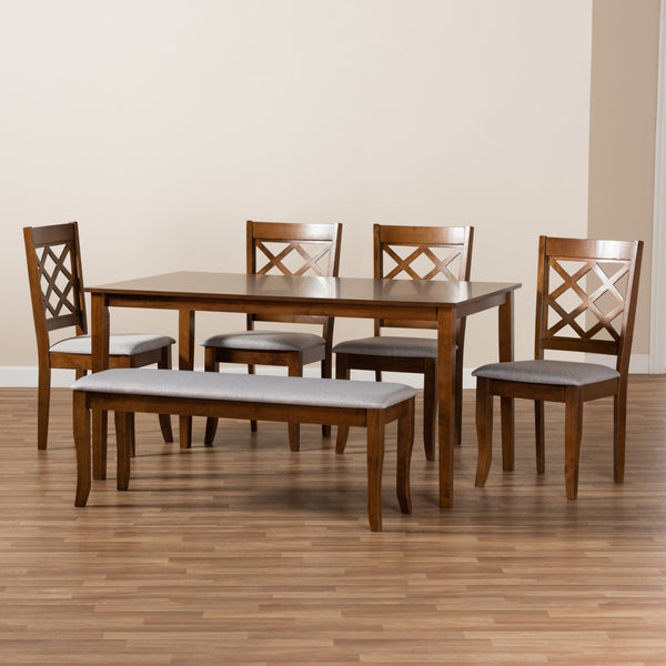 Baxton Studio Baxton Modern 6-Piece Dining Set with Grey Upholstered Seats and Elegant Walnut Wood Finish Andor Walnut RH330C-Grey/Walnut-6PC Dining Set