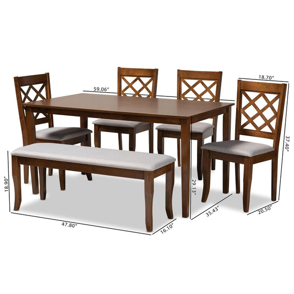 Baxton Studio Baxton Modern 6-Piece Dining Set with Grey Upholstered Seats and Elegant Walnut Wood Finish Andor Walnut RH330C-Grey/Walnut-6PC Dining Set