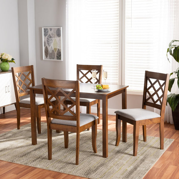 Baxton Studio Baxton Sari 5-Piece Dining Set - Modern Grey Upholstered Chairs & Walnut Table for Stylish Spaces Sari-Grey/Walnut-5PC Dining Set