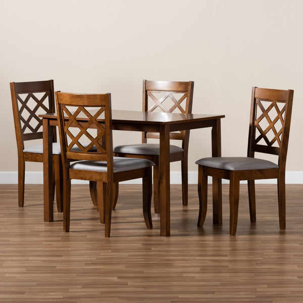Baxton Studio Baxton Sari 5-Piece Dining Set - Modern Grey Upholstered Chairs & Walnut Table for Stylish Spaces Sari-Grey/Walnut-5PC Dining Set