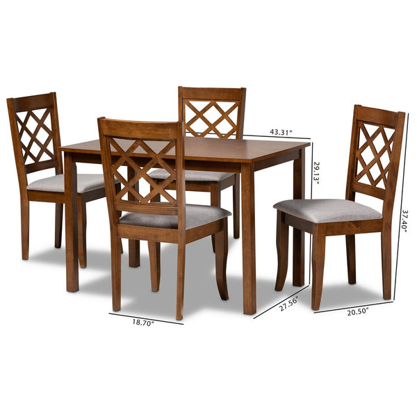 Baxton Studio Baxton Sari 5-Piece Dining Set - Modern Grey Upholstered Chairs & Walnut Table for Stylish Spaces Sari-Grey/Walnut-5PC Dining Set