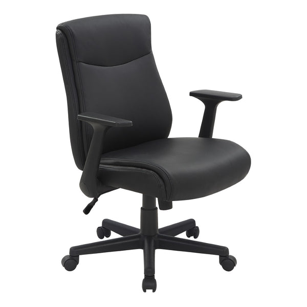 OSP Home Furnishings Mid Back Faux Leather Manager Chair with Lumbar Support and Pneumatic Height Adjust Black FL91201-U6