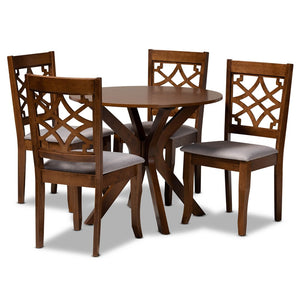 Baxton Studio Baxton Studio Elena Modern 5-Piece Dining Set in Grey Fabric & Walnut Wood - Stylish Comfort & Design Elena-Grey/Walnut-5PC Dining Set