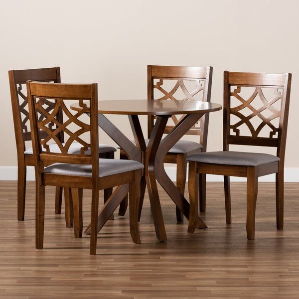 Baxton Studio Baxton Studio Elena Modern 5-Piece Dining Set in Grey Fabric & Walnut Wood - Stylish Comfort & Design Elena-Grey/Walnut-5PC Dining Set