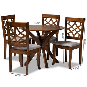 Baxton Studio Baxton Studio Elena Modern 5-Piece Dining Set in Grey Fabric & Walnut Wood - Stylish Comfort & Design Elena-Grey/Walnut-5PC Dining Set