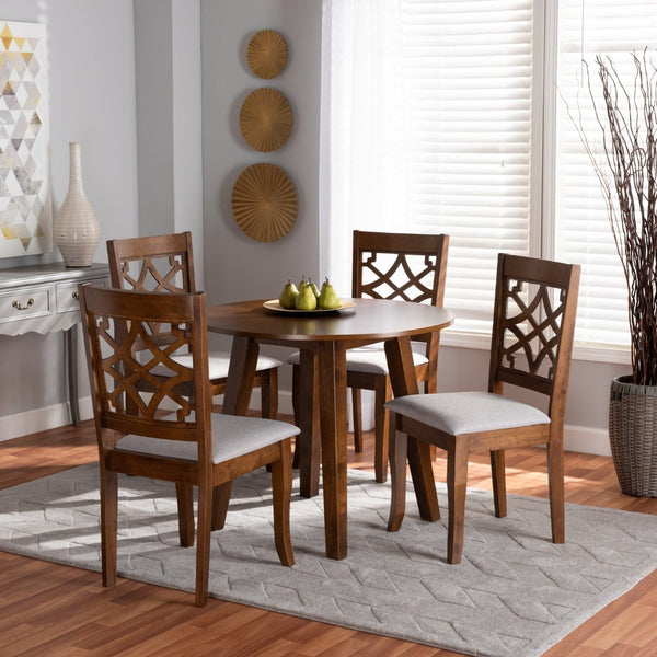 Baxton Studio Baxton Studio Mya 5-Piece Dining Set - Modern Grey Upholstered Chairs & Walnut Wood Table for Chic Spaces Mya-Grey/Walnut-5PC Dining Set