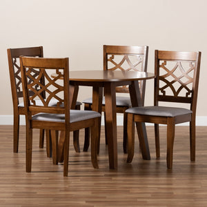Baxton Studio Baxton Studio Mya 5-Piece Dining Set - Modern Grey Upholstered Chairs & Walnut Wood Table for Chic Spaces Mya-Grey/Walnut-5PC Dining Set