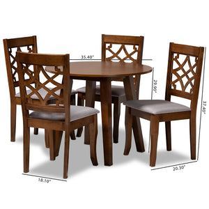 Baxton Studio Baxton Studio Mya 5-Piece Dining Set - Modern Grey Upholstered Chairs & Walnut Wood Table for Chic Spaces Mya-Grey/Walnut-5PC Dining Set