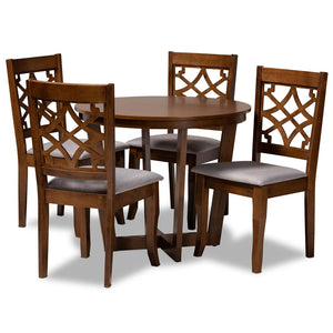 Baxton Studio Baxton Studio Tricia 5-Piece Dining Set - Modern Grey Upholstered Chairs & Walnut Round Table Design Tricia-Grey/Walnut-5PC Dining Set