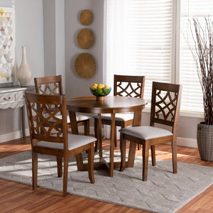 Baxton Studio Baxton Studio Tricia 5-Piece Dining Set - Modern Grey Upholstered Chairs & Walnut Round Table Design Tricia-Grey/Walnut-5PC Dining Set