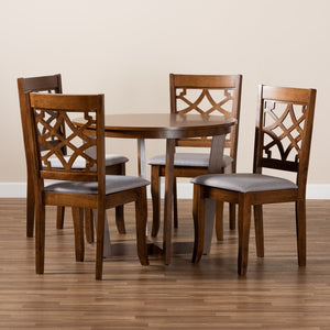 Baxton Studio Baxton Studio Tricia 5-Piece Dining Set - Modern Grey Upholstered Chairs & Walnut Round Table Design Tricia-Grey/Walnut-5PC Dining Set