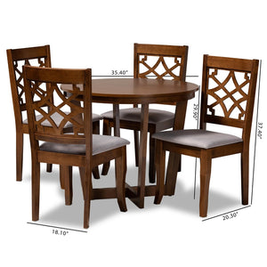 Baxton Studio Baxton Studio Tricia 5-Piece Dining Set - Modern Grey Upholstered Chairs & Walnut Round Table Design Tricia-Grey/Walnut-5PC Dining Set