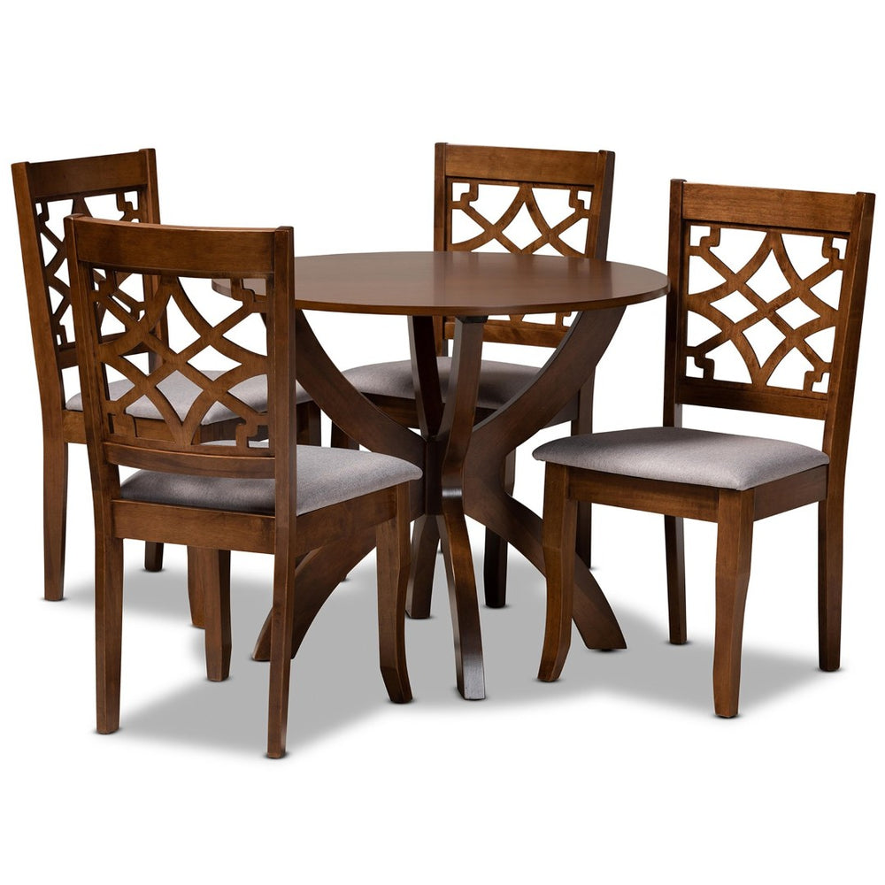Baxton Studio Baxton Studio 5-Piece Grey Fabric Upholstered Dining Set with Walnut Wood Finish for Modern Homes Sandra-Grey/Walnut-5PC Dining Set