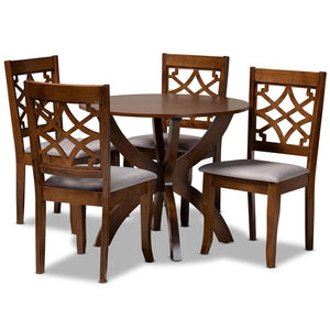 Baxton Studio Baxton Studio 5-Piece Grey Fabric Upholstered Dining Set with Walnut Wood Finish for Modern Homes Sandra-Grey/Walnut-5PC Dining Set