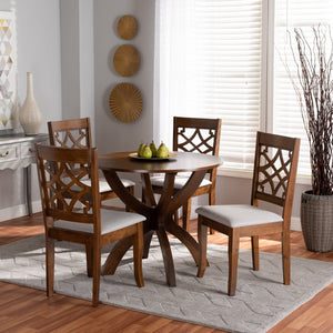 Baxton Studio Baxton Studio 5-Piece Grey Fabric Upholstered Dining Set with Walnut Wood Finish for Modern Homes Sandra-Grey/Walnut-5PC Dining Set